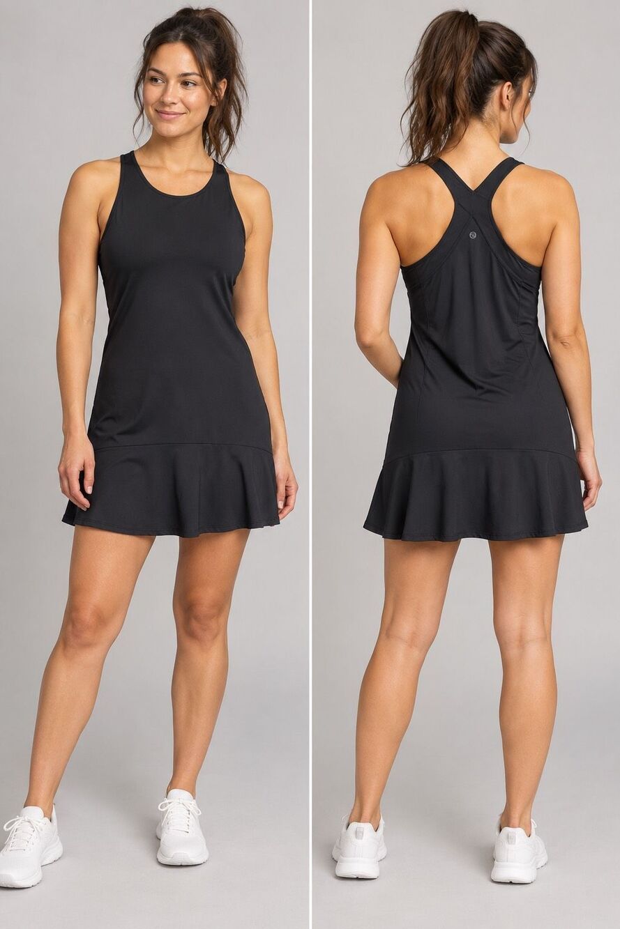 Etonic Women’s XL Black Flounce Hem Racerback Athletic Golf Tennis Dress